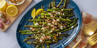 Grilled Asparagus with Crumbled Goat Cheese recipe