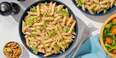 Penne with Herbs, Arugula, Walnuts and Goat Cheese recipe