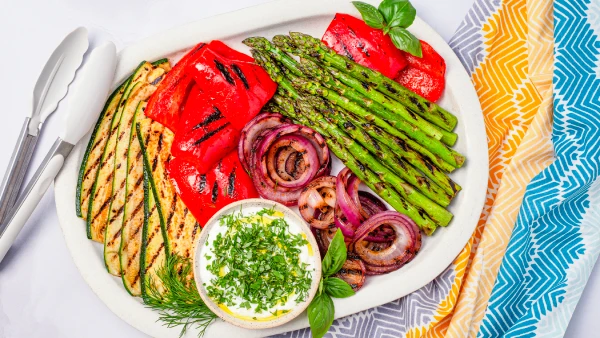 Sofrito Grilled Summer Veggie Platter with Herb-Yogurt Spread